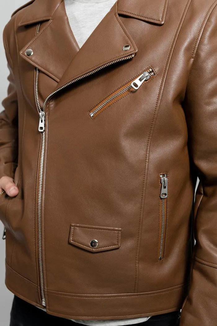 Nash - Men's Vegan Faux Leather Jacket (Camel)