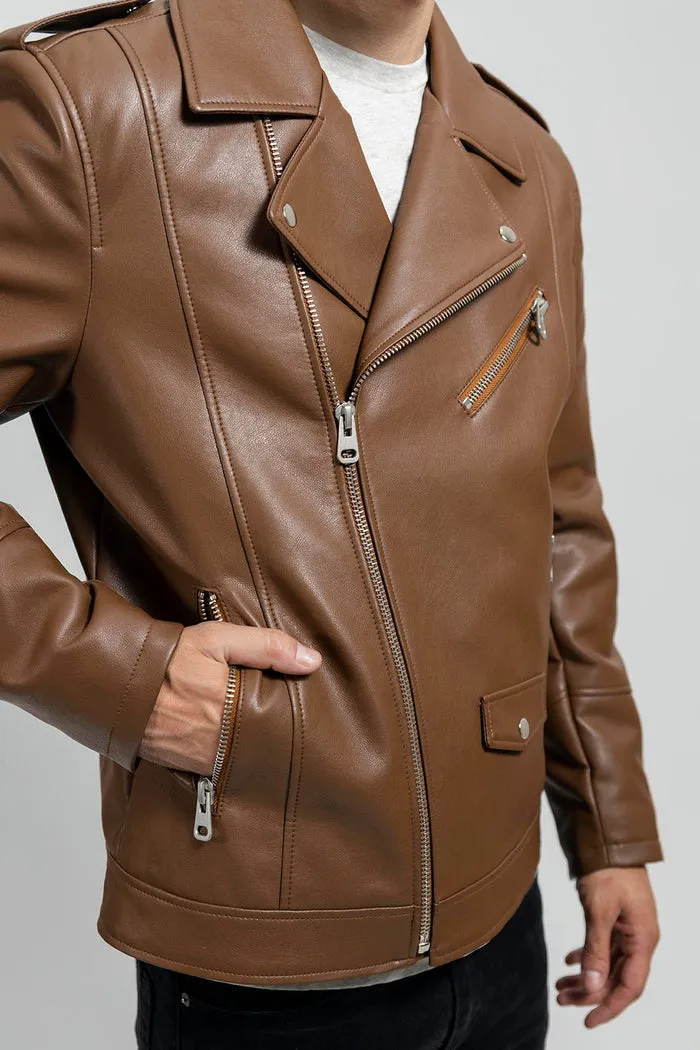Nash - Men's Vegan Faux Leather Jacket (Camel)