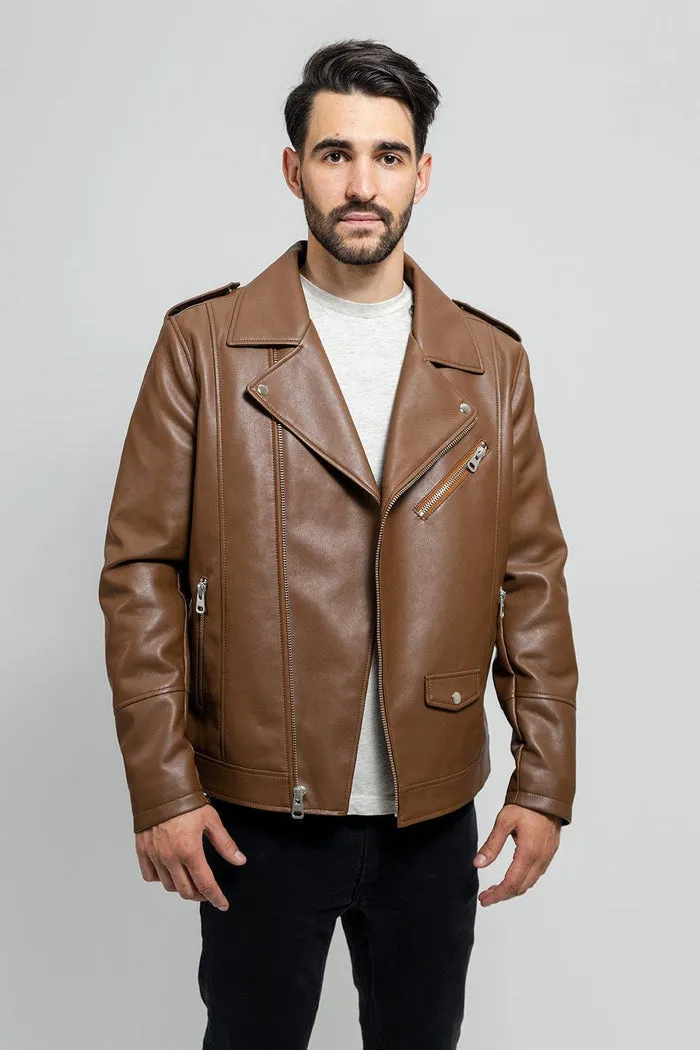 Nash - Men's Vegan Faux Leather Jacket (Camel)