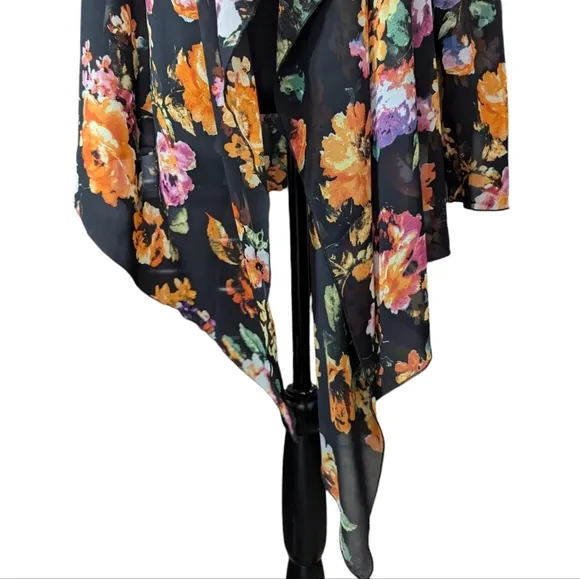 Neiman Marcus Black Boho Floral Sheer Festival Kimono Cardigan Size M