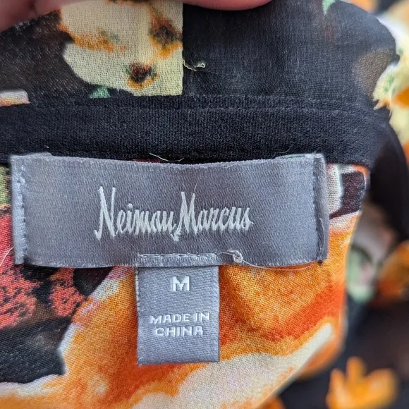 Neiman Marcus Black Boho Floral Sheer Festival Kimono Cardigan Size M