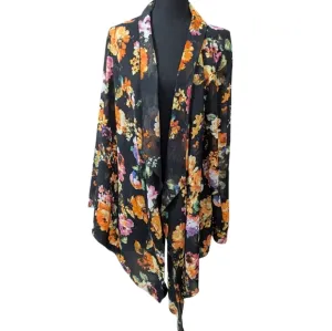 Neiman Marcus Black Boho Floral Sheer Festival Kimono Cardigan Size M