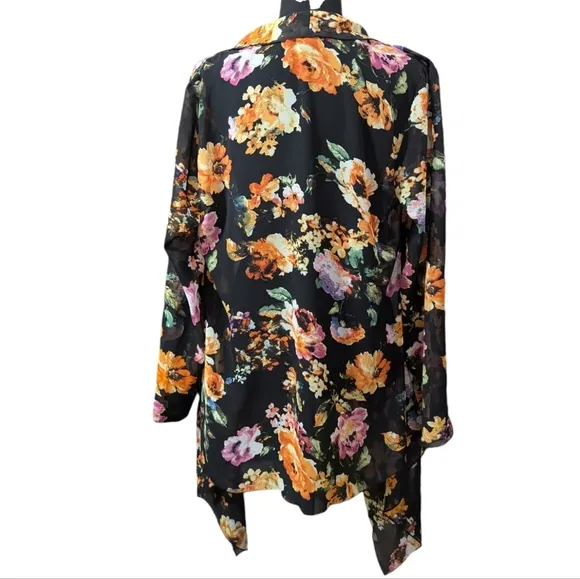 Neiman Marcus Black Boho Floral Sheer Festival Kimono Cardigan Size M