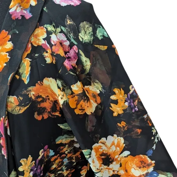 Neiman Marcus Black Boho Floral Sheer Festival Kimono Cardigan Size M