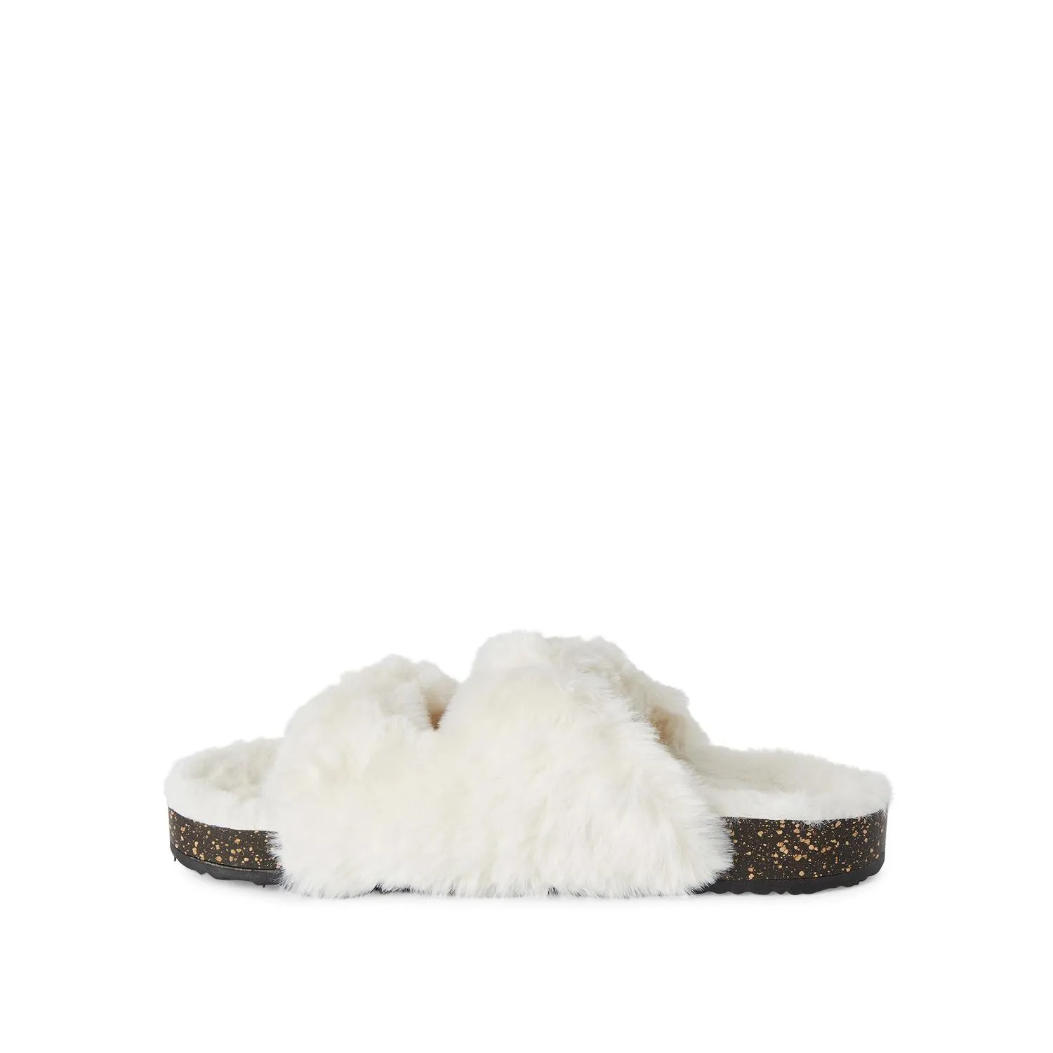 New George Womens Slides Slippers Open Toe Fur Plush Lining Cork Fuzzy Sandals Indoor Outdoor Slip on Cozy House Shoes, White, Sz 11