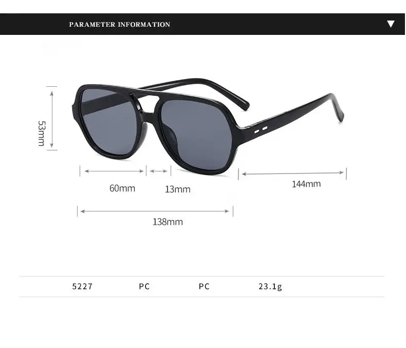 NEW Korean Fashion Candy-colored Double Beam Ladies Sunglasses Ins Wind Female Large Frame Plain Face Flat Mirror Spectacles, Black Orange