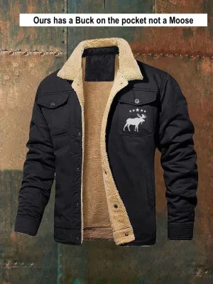 New Men's Autumnook Retro Vintage Moose Creek Ethnic Winter Fleece Jacket Black Sz M NOTE: ours has a Buck on the front NOT a moose