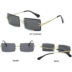 NEW Rimless Rectangle Sunglasses for Women/Men Ultralight Metal Frame Eyewear Fashion Square UV400 Glasses Unisex, Black
