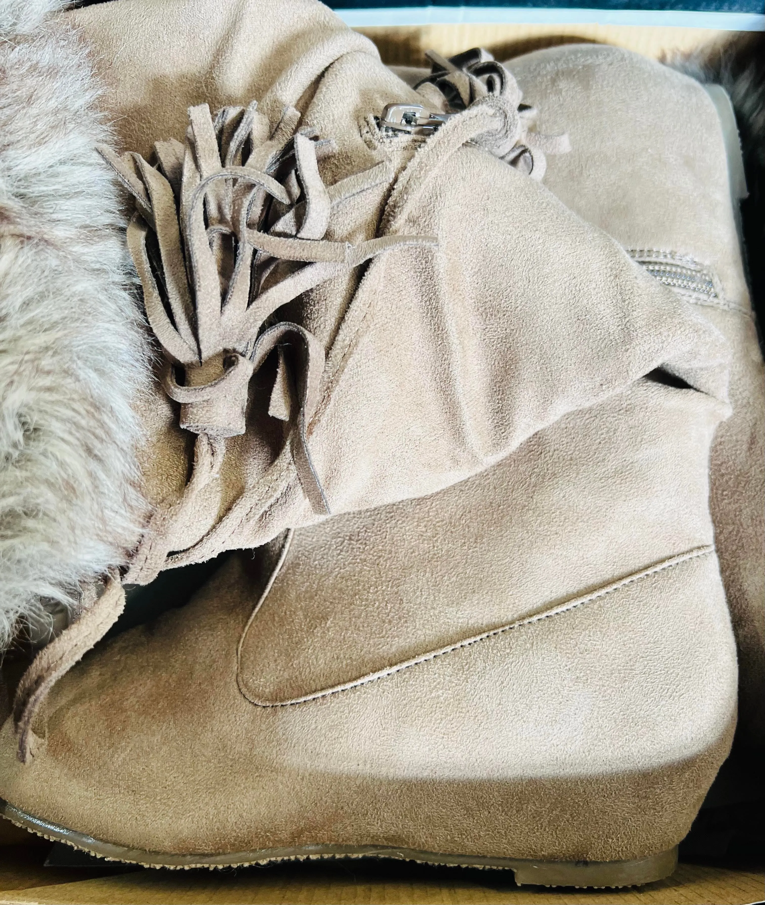 NEW Wild Diva Candies Fur Flat Boot, Ours are Lighter Taupe as shown in pics, Sz 6.5, Retails $64