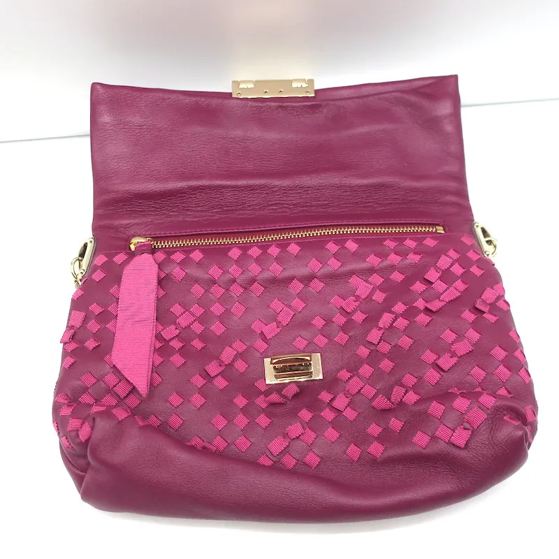 Nina Ricci Chain Strap Small Shoulder Bag Berry Ribbon-Woven Leather