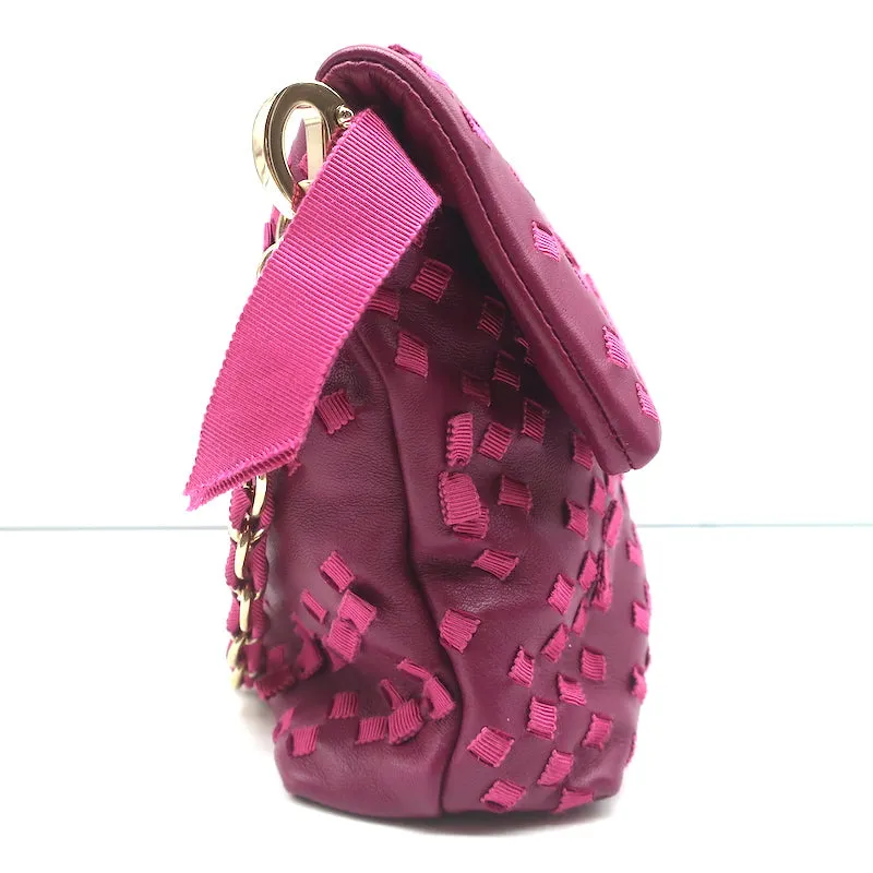 Nina Ricci Chain Strap Small Shoulder Bag Berry Ribbon-Woven Leather