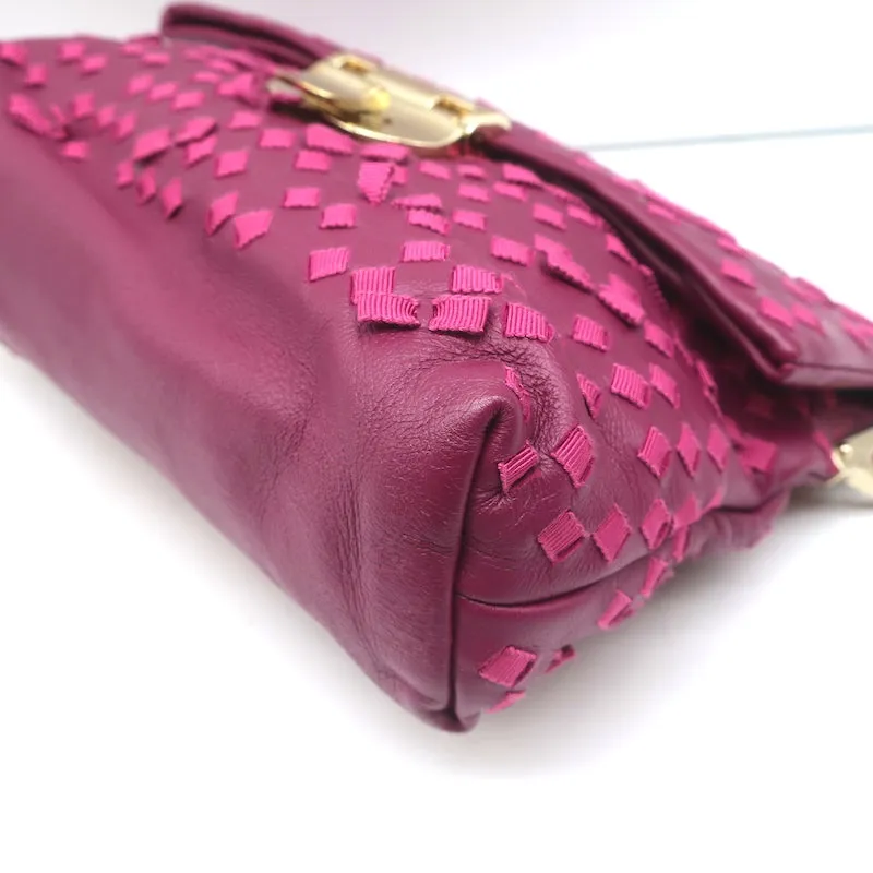Nina Ricci Chain Strap Small Shoulder Bag Berry Ribbon-Woven Leather