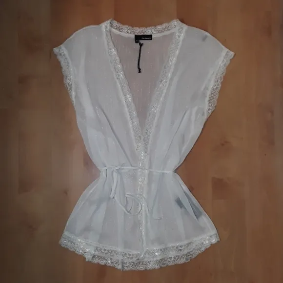 NWOT, The Kooples Metallic White Lace Cardigan