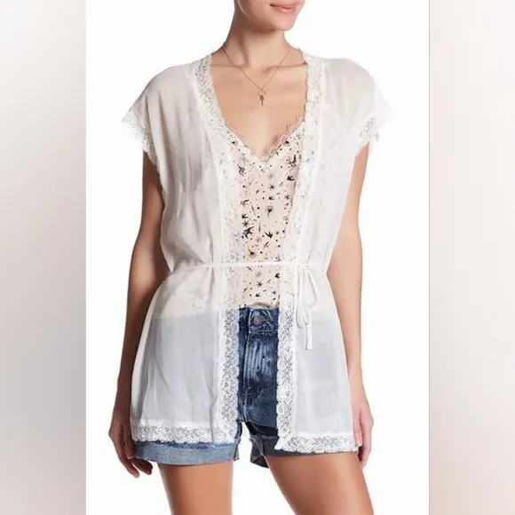 NWOT, The Kooples Metallic White Lace Cardigan