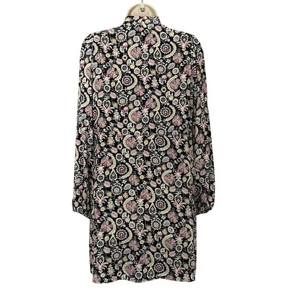 NWT Boden Tie Neck Mini Dress in Black Tropic Charm Print Size 2