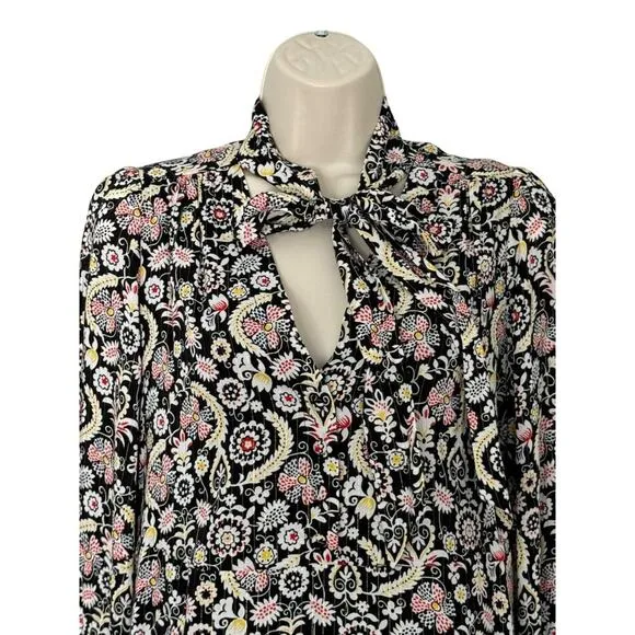 NWT Boden Tie Neck Mini Dress in Black Tropic Charm Print Size 2