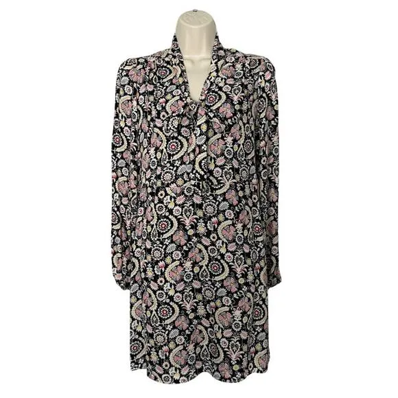NWT Boden Tie Neck Mini Dress in Black Tropic Charm Print Size 2