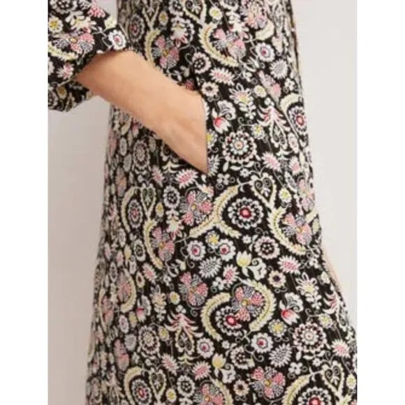 NWT Boden Tie Neck Mini Dress in Black Tropic Charm Print Size 2