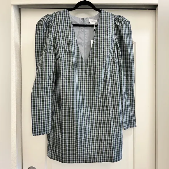 NWT Lovers   Friends  Reyes Plaid Puff Sleeve Mini Dress