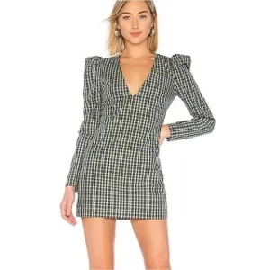 NWT Lovers   Friends  Reyes Plaid Puff Sleeve Mini Dress