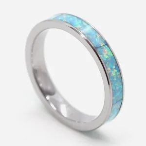 Opal Tungsten Rings With Authentic Light Blue Opal Inlay (4mm width)