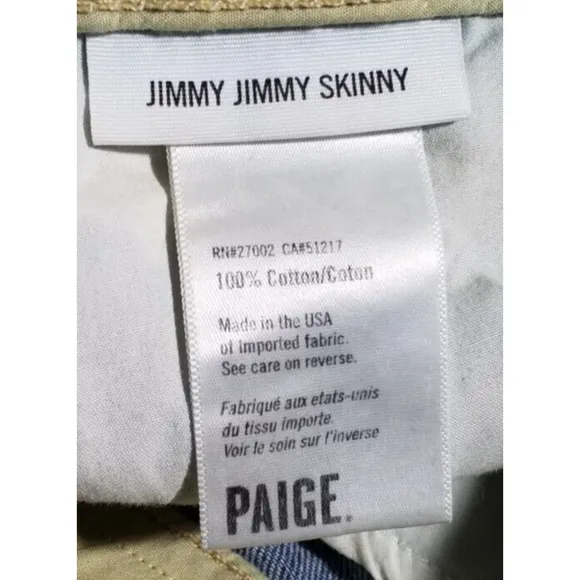 Paige Jimmy Jimmy Skinny Distressed Womens Jeans 100% Cotton Blue Size 26