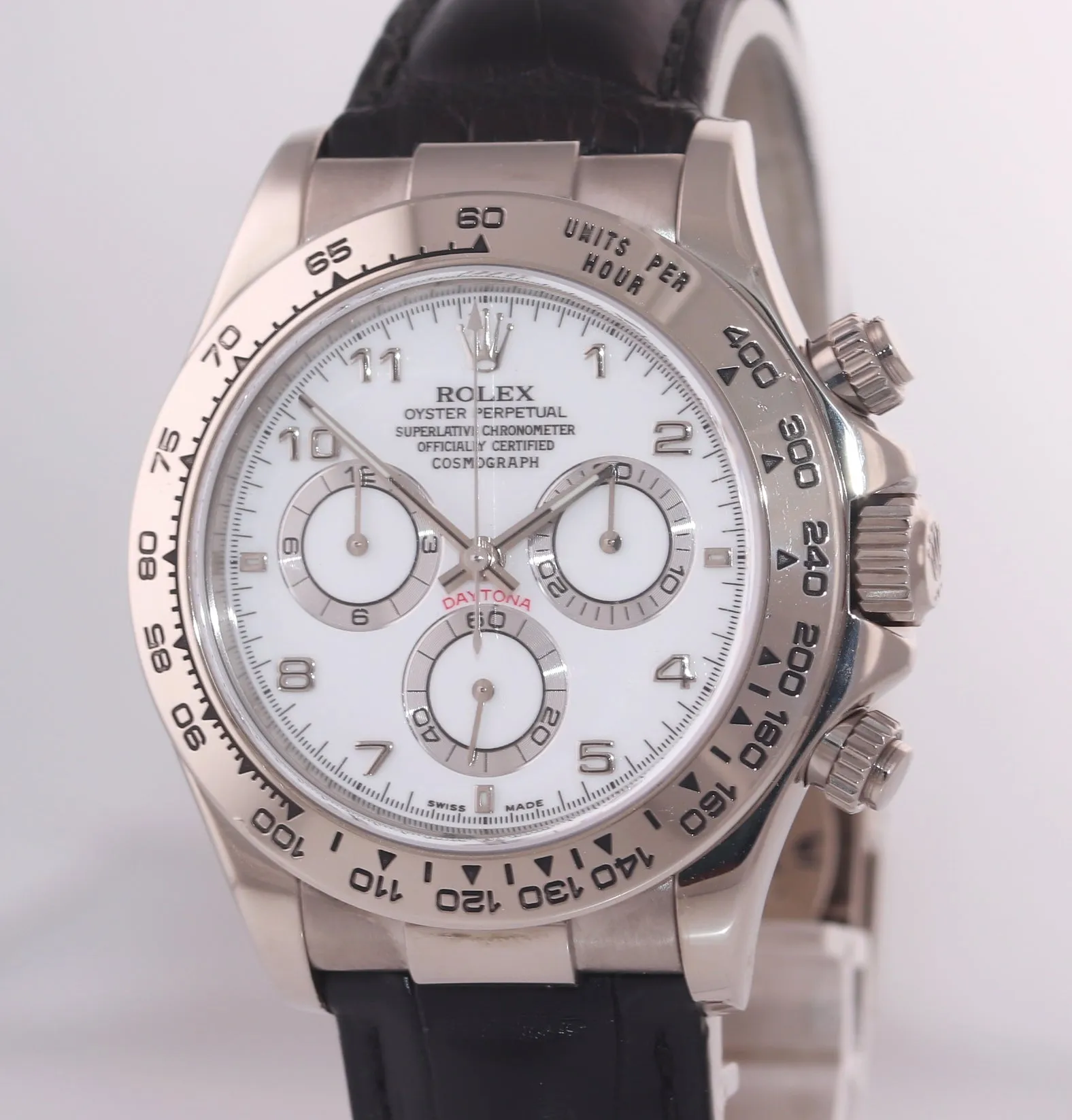 PAPERS Rolex Daytona 116519 White Arabic Dial 18k White Gold Leather Watch Box