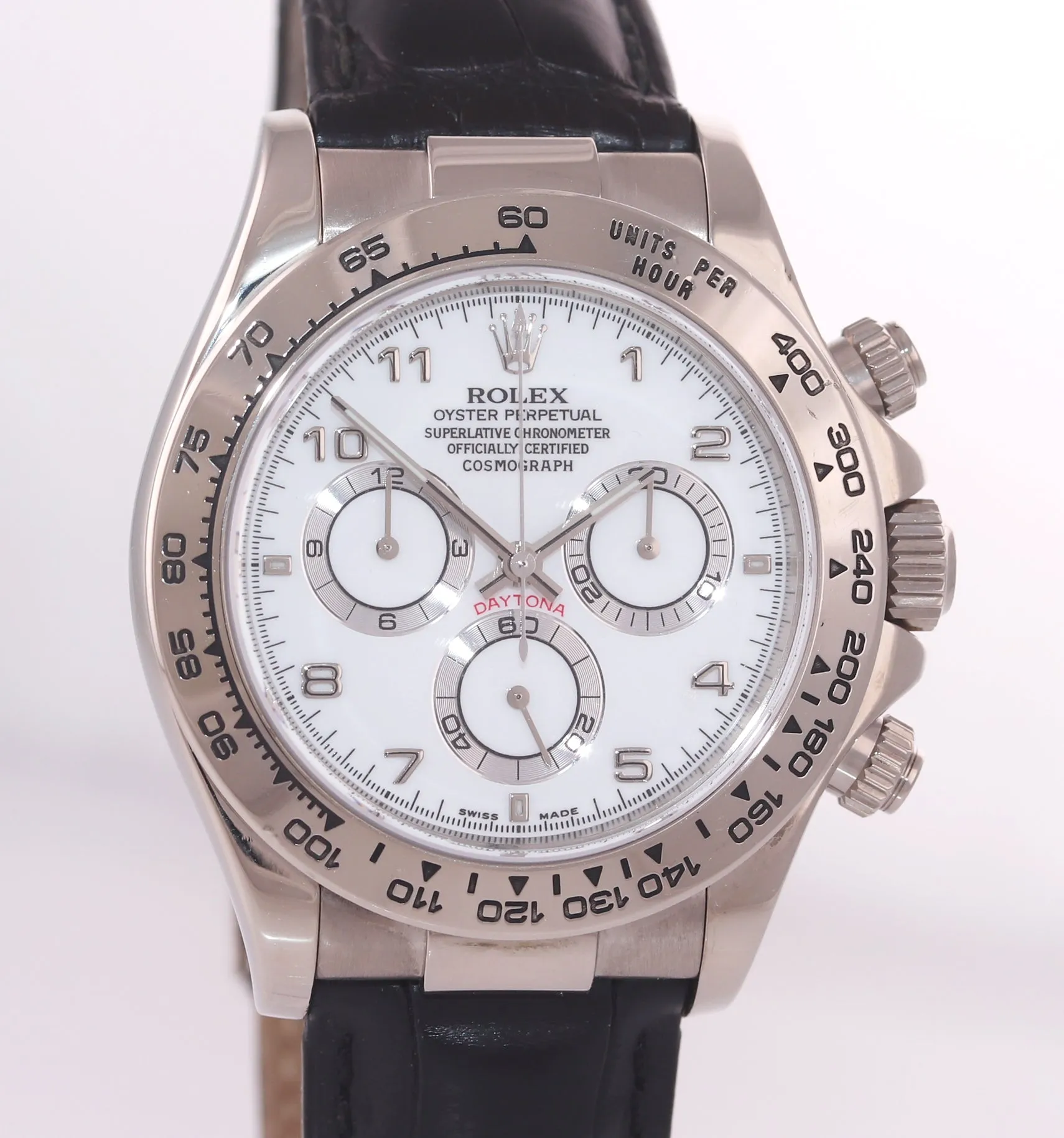 PAPERS Rolex Daytona 116519 White Arabic Dial 18k White Gold Leather Watch Box