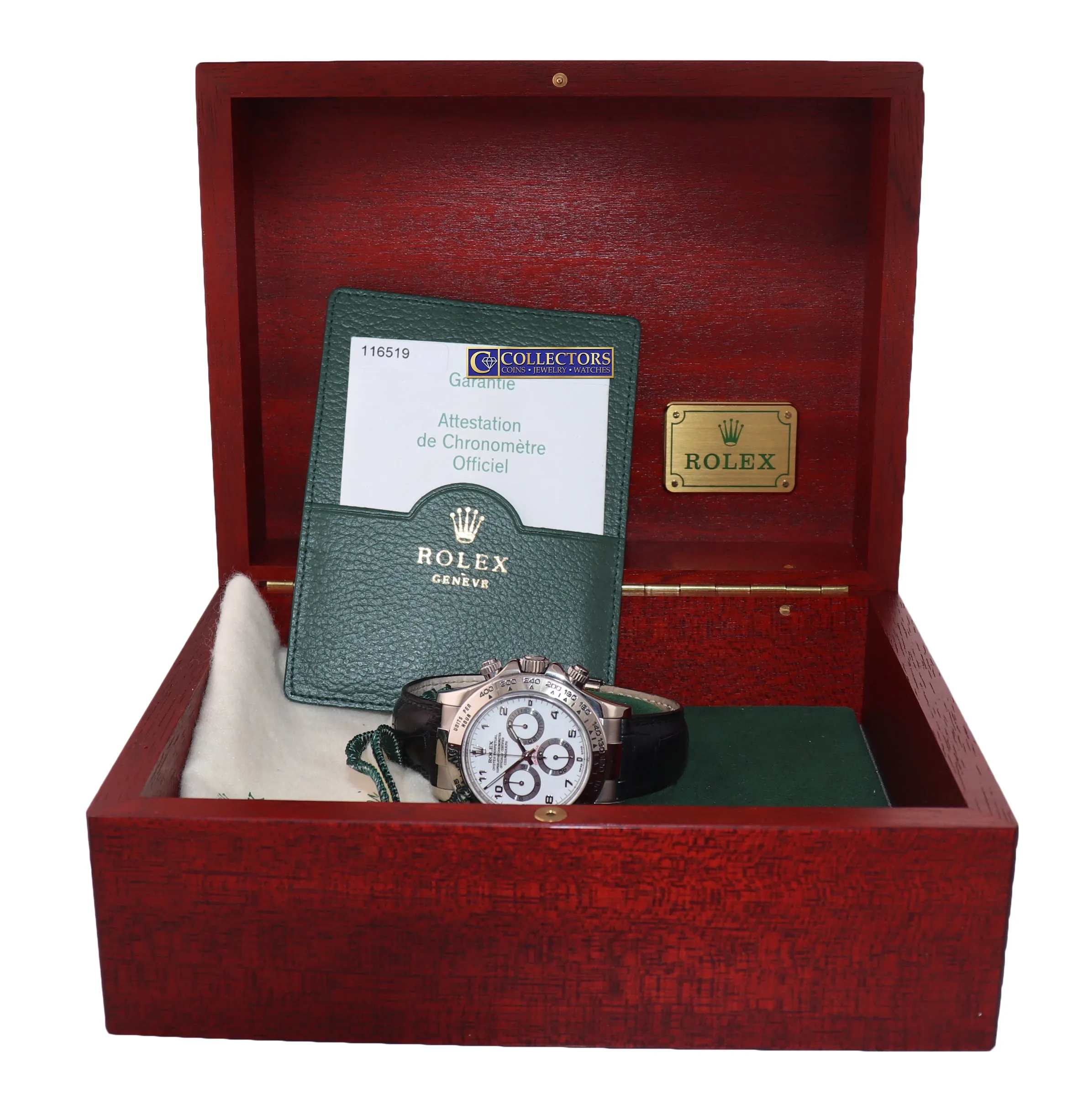 PAPERS Rolex Daytona 116519 White Arabic Dial 18k White Gold Leather Watch Box