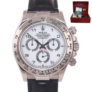 PAPERS Rolex Daytona 116519 White Arabic Dial 18k White Gold Leather Watch Box
