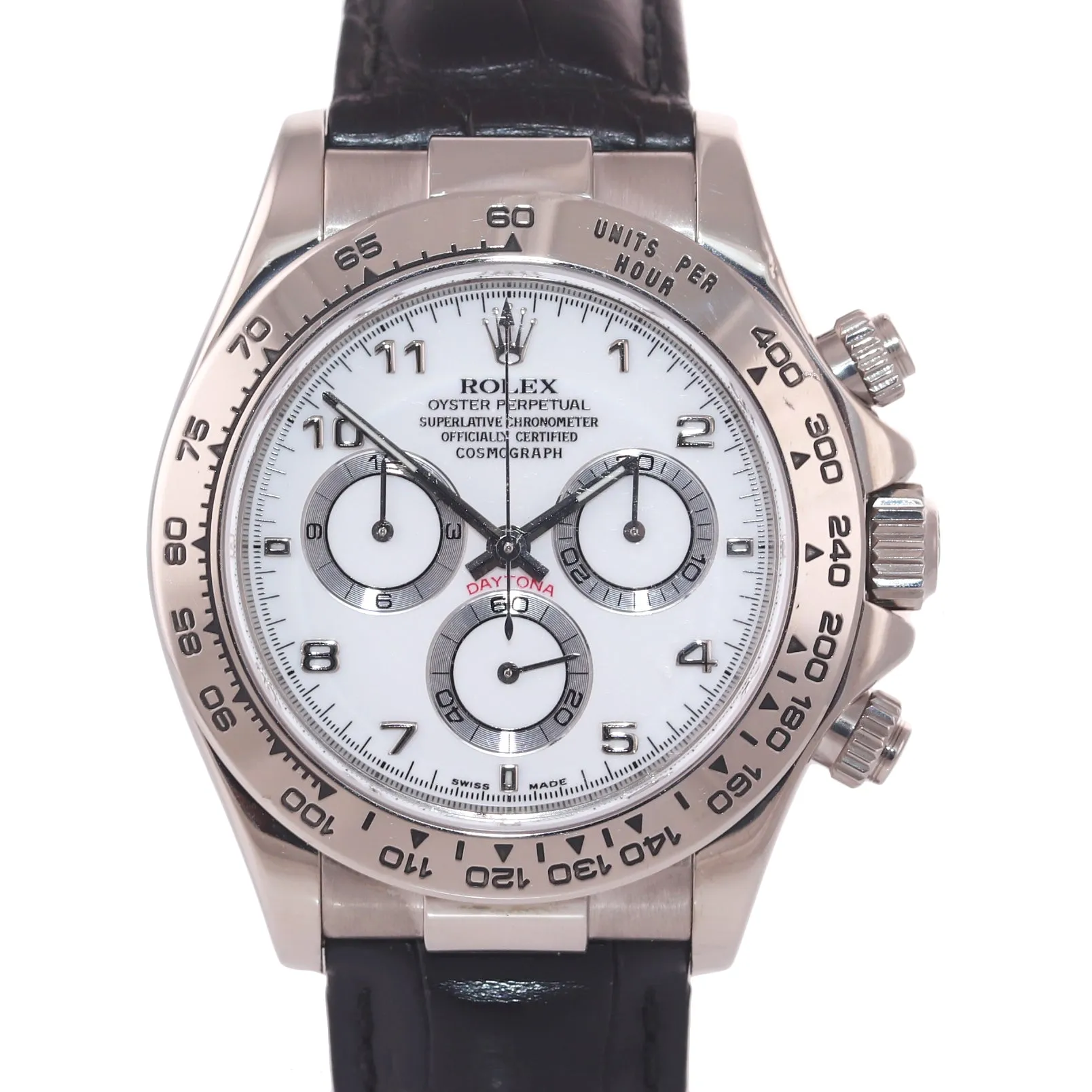 PAPERS Rolex Daytona 116519 White Arabic Dial 18k White Gold Leather Watch Box