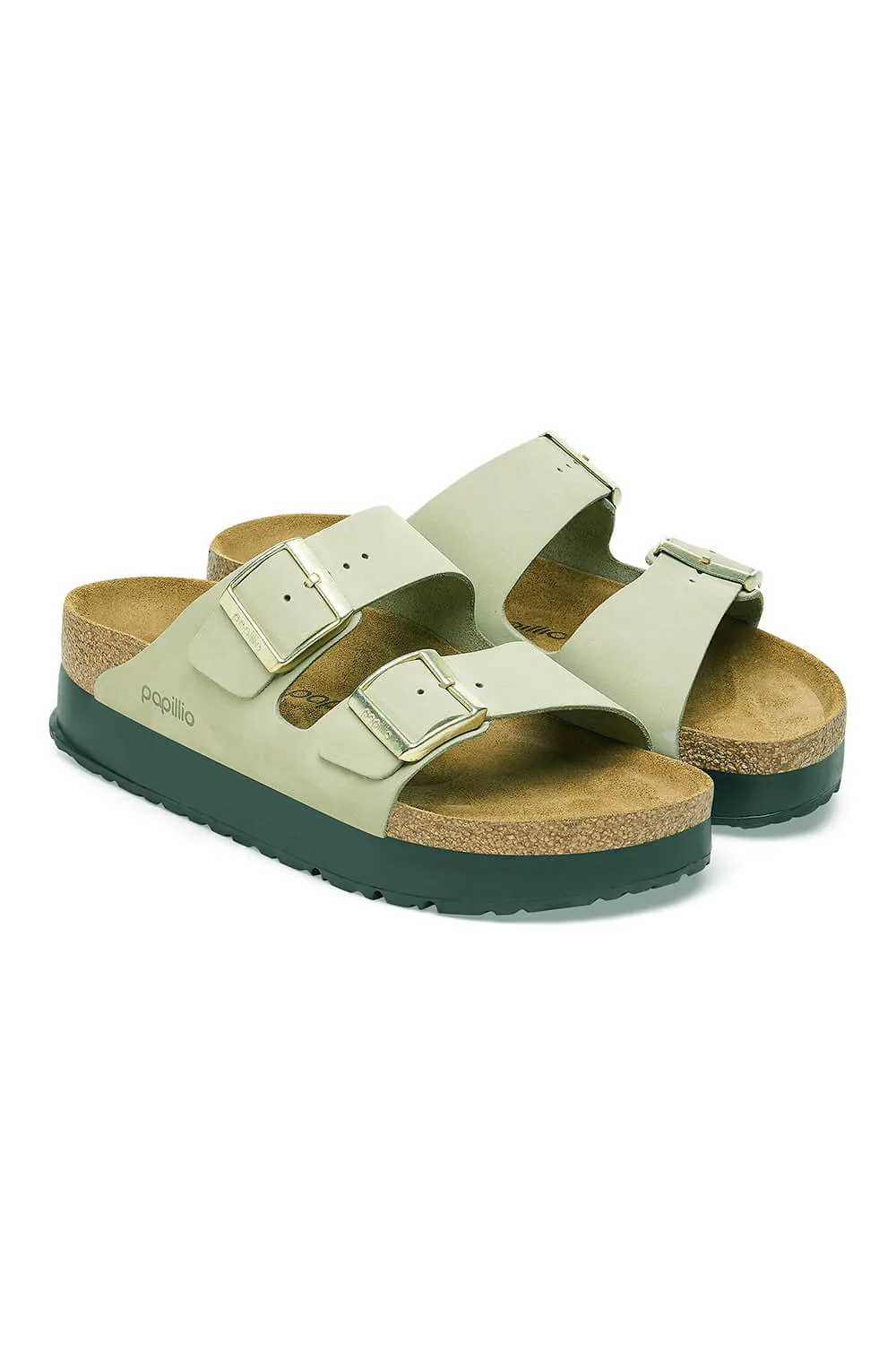 Papillio by Birkenstock Arizona Platform Nubuck Sandals for Women in Eucalyptus | 1026971