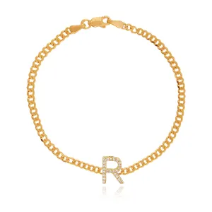 Pave Initial Flat Cuban Bracelet