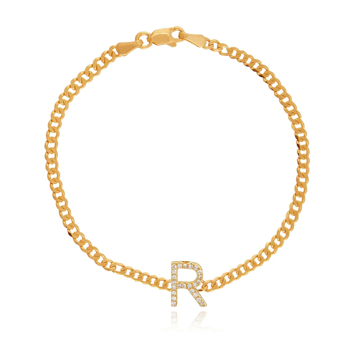 Pave Initial Flat Cuban Bracelet