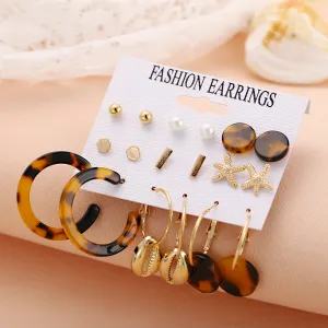 Pearl & Acrylic 18K Gold-Plated Starfish Stud Earrings Set