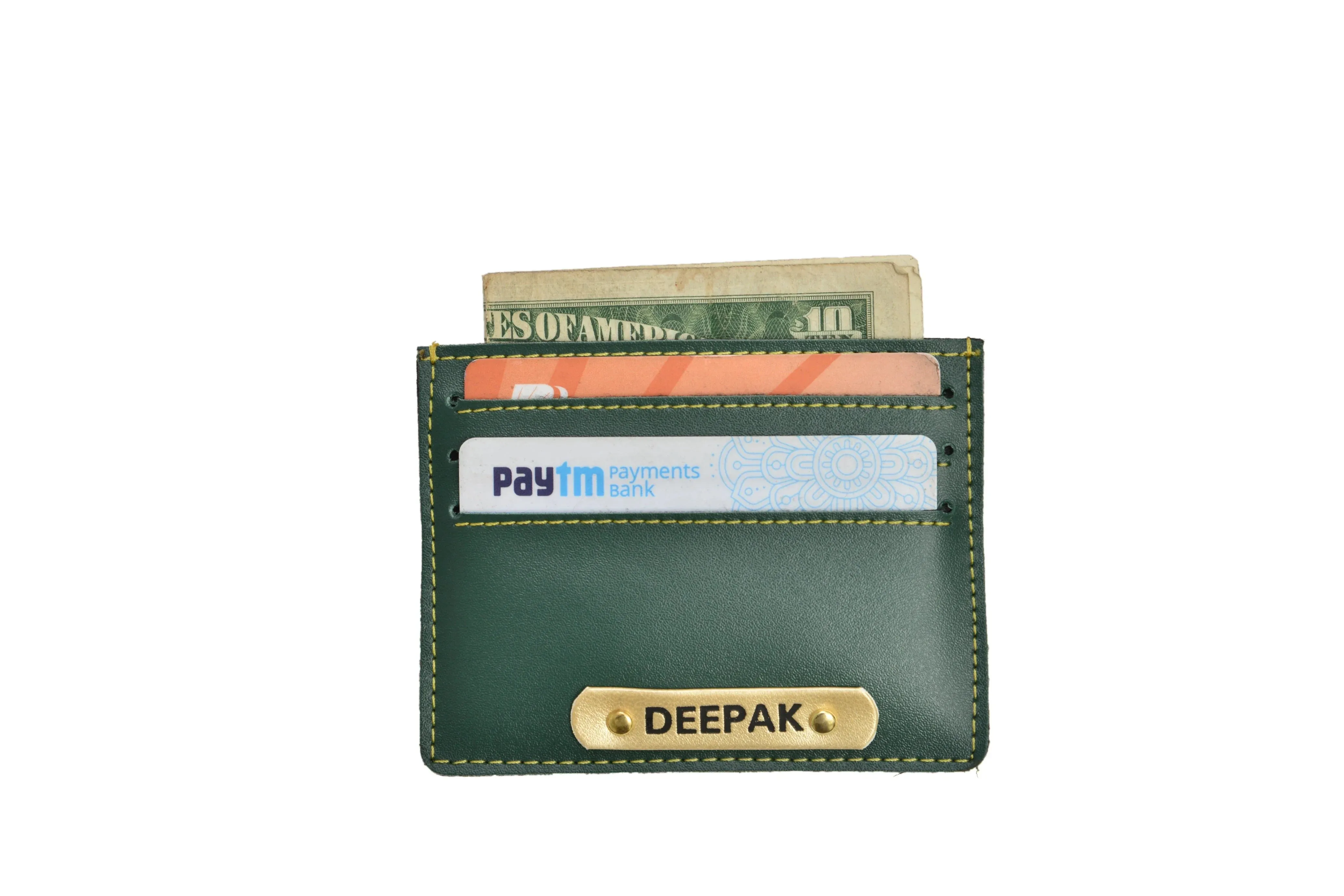 Personalized Vegan Leather Unisex Card Wallet - Olive Green