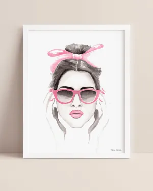 Pink Bow Fashion Illustration Watercolor Art Print