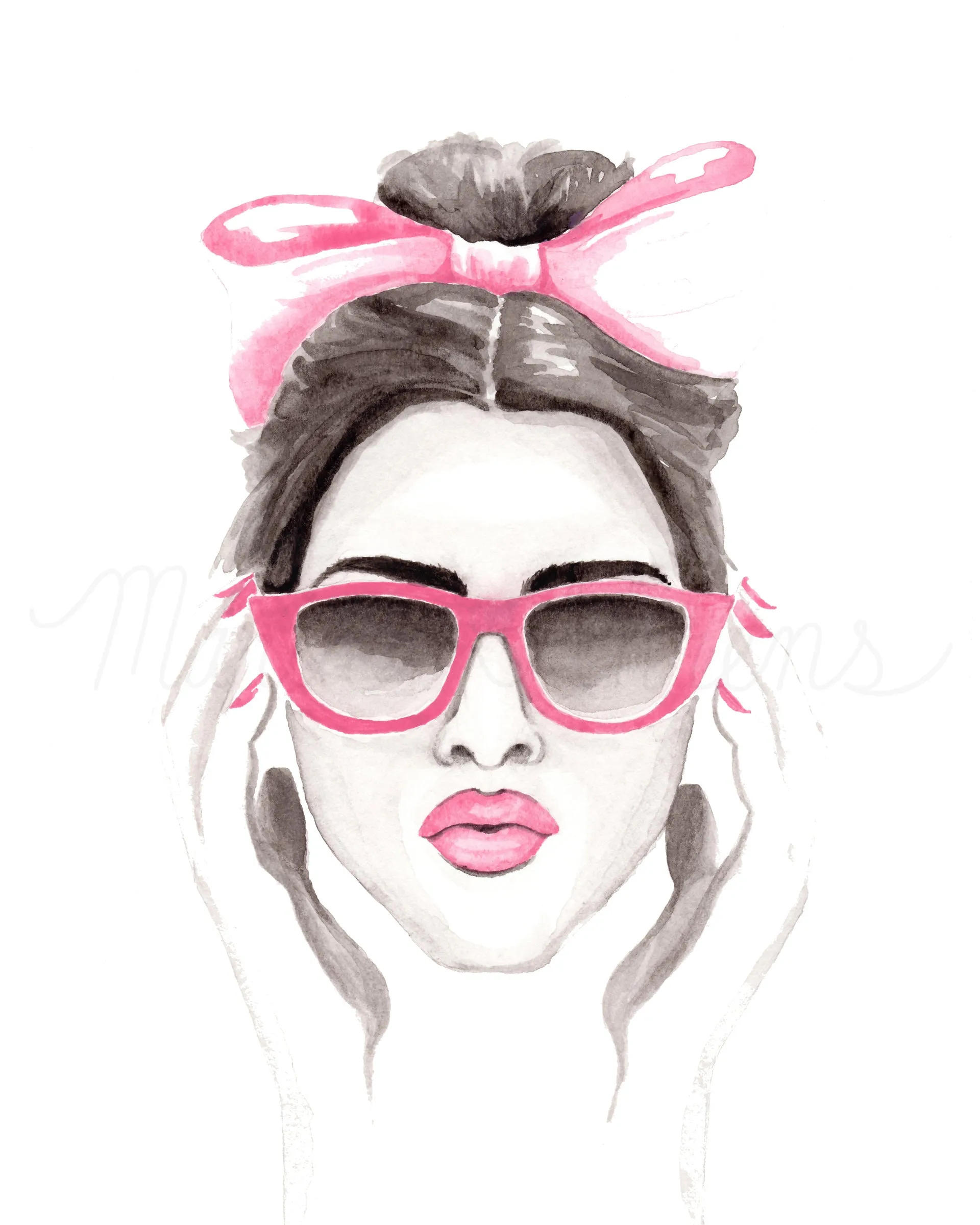 Pink Bow Fashion Illustration Watercolor Art Print
