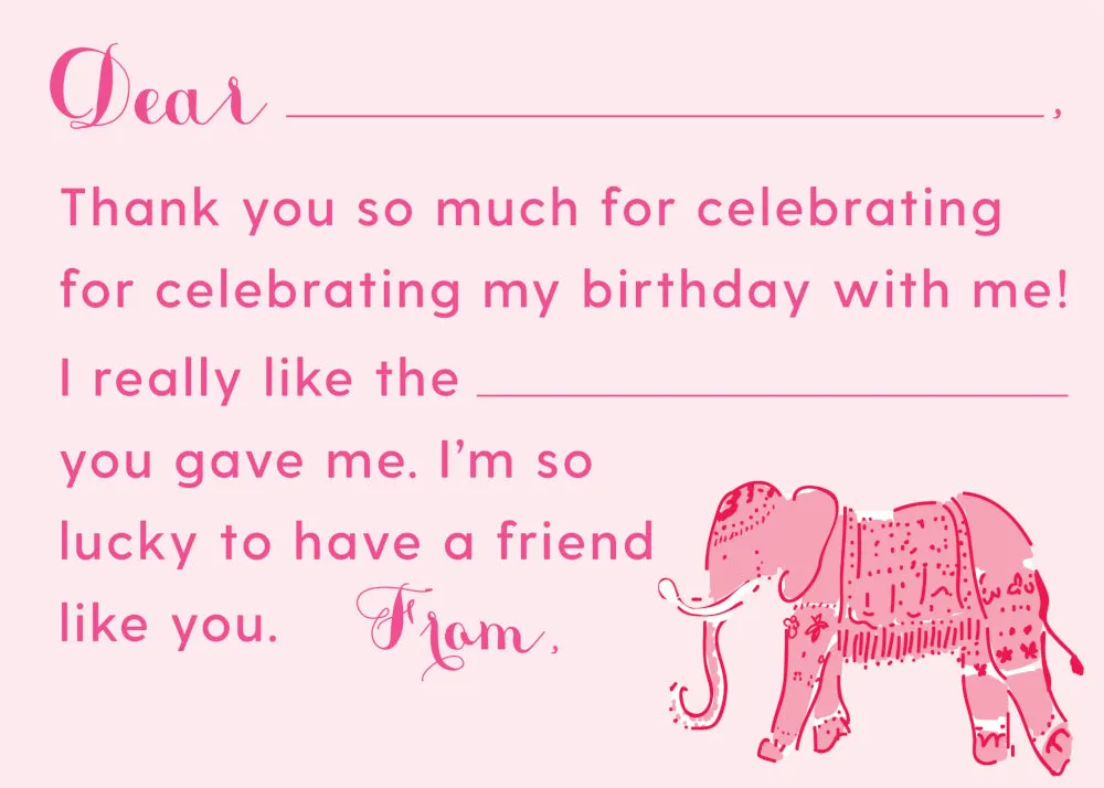 Pink Elephant Fill in the Blank Stationery