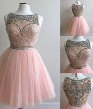 pink tulle short prom dress for teens, pink homecoming dress