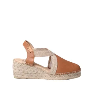 Plain Leather Wedge Espadrille for Women - Tundra