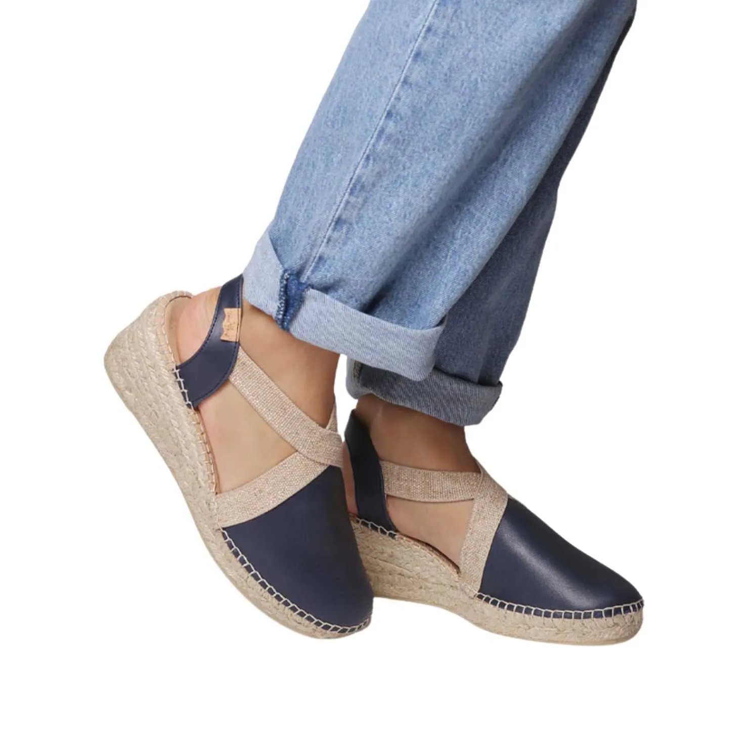 Plain Leather Wedge Espadrille for Women - Tundra
