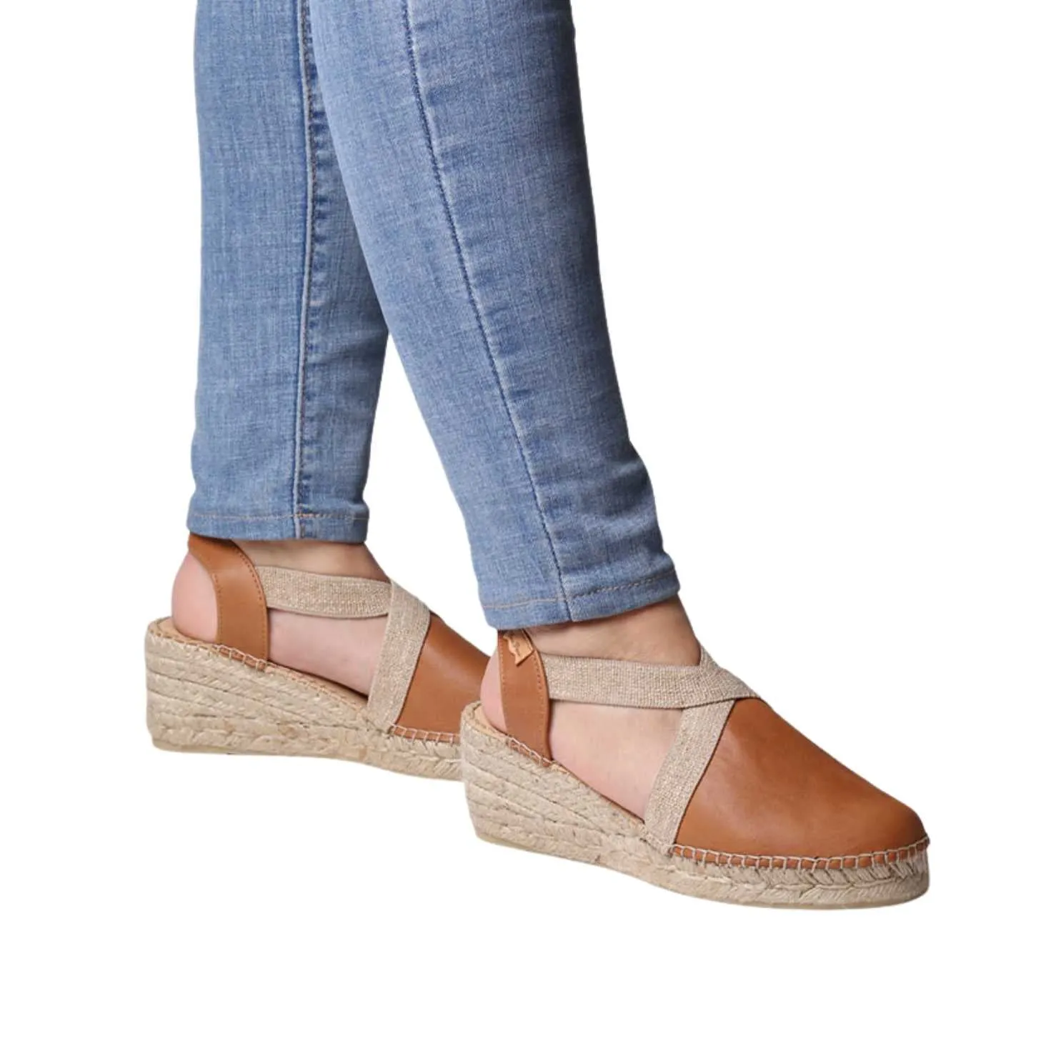 Plain Leather Wedge Espadrille for Women - Tundra
