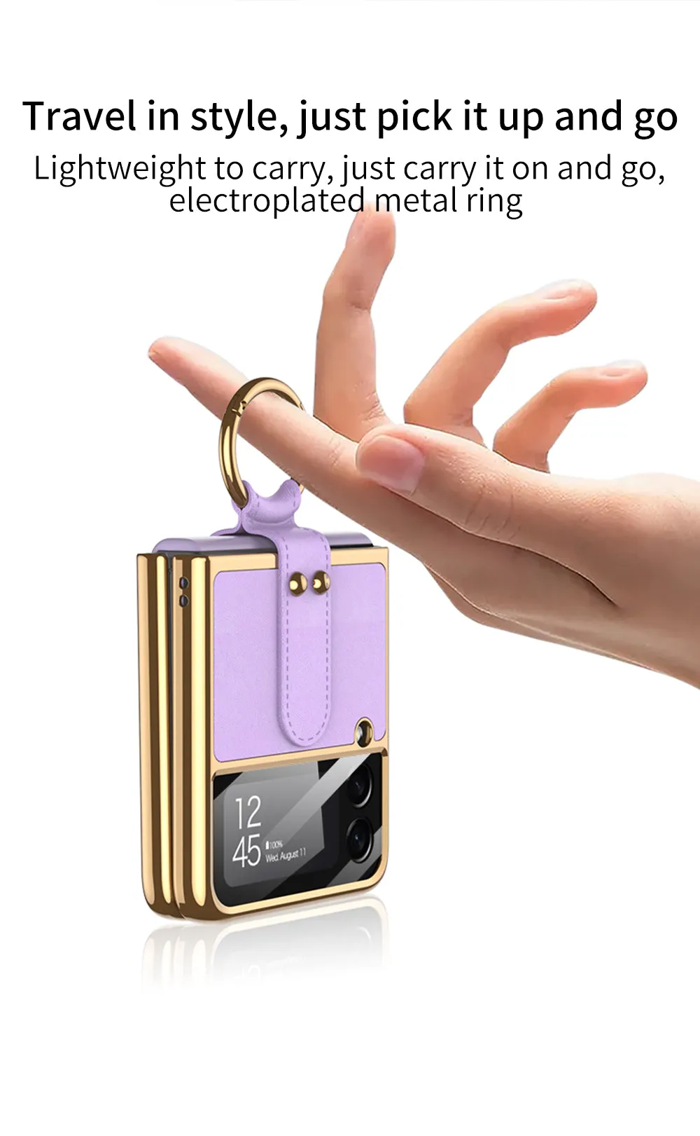 Plating Leather Strap Case For Samsung Galaxy Z Flip 3 5G With Back Screen Protector Hard Cover For Samsung Z Flip 3 5G Case