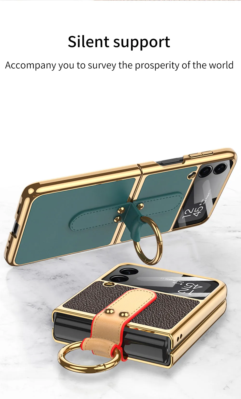 Plating Leather Strap Case For Samsung Galaxy Z Flip 3 5G With Back Screen Protector Hard Cover For Samsung Z Flip 3 5G Case