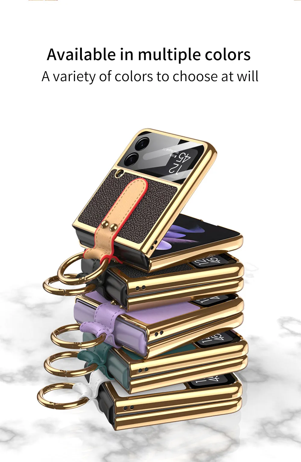 Plating Leather Strap Case For Samsung Galaxy Z Flip 3 5G With Back Screen Protector Hard Cover For Samsung Z Flip 3 5G Case