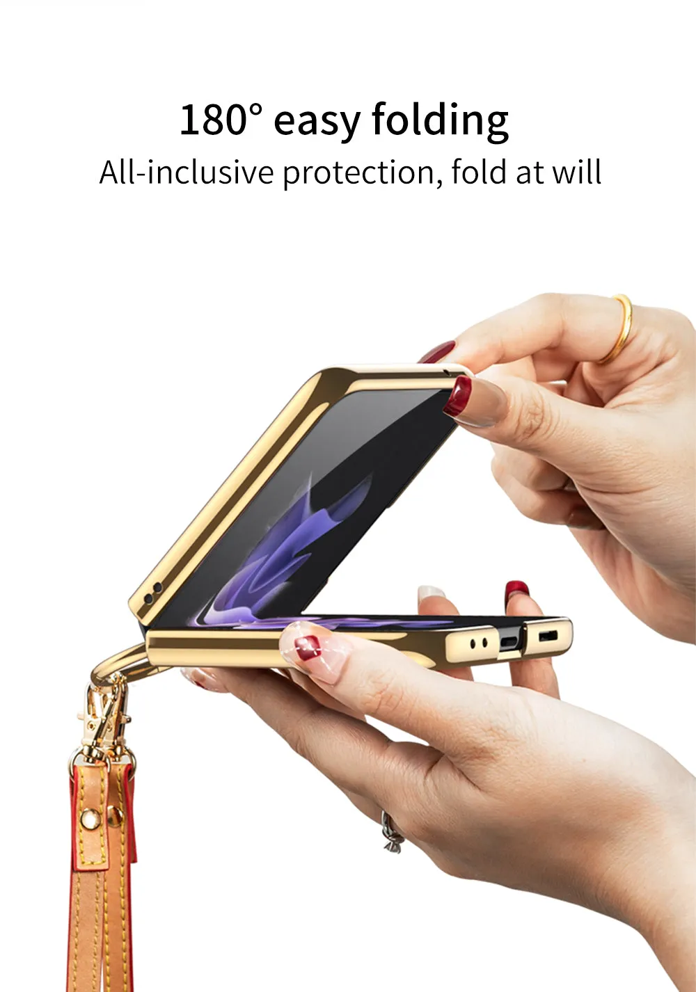 Plating Leather Strap Case For Samsung Galaxy Z Flip 3 5G With Back Screen Protector Hard Cover For Samsung Z Flip 3 5G Case