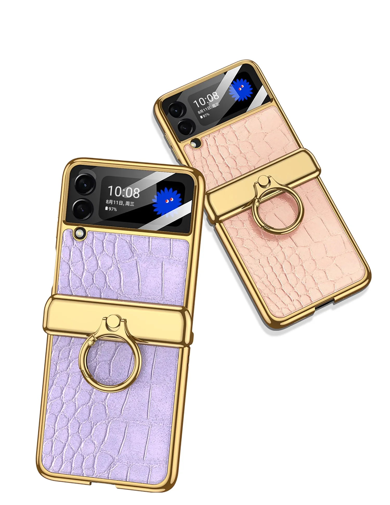 Plating Magnetic Leather Case For Samsung Galaxy Z Flip 3 Case All-included Back Tempered Glass Hard For Galaxy Z Flip3 Case