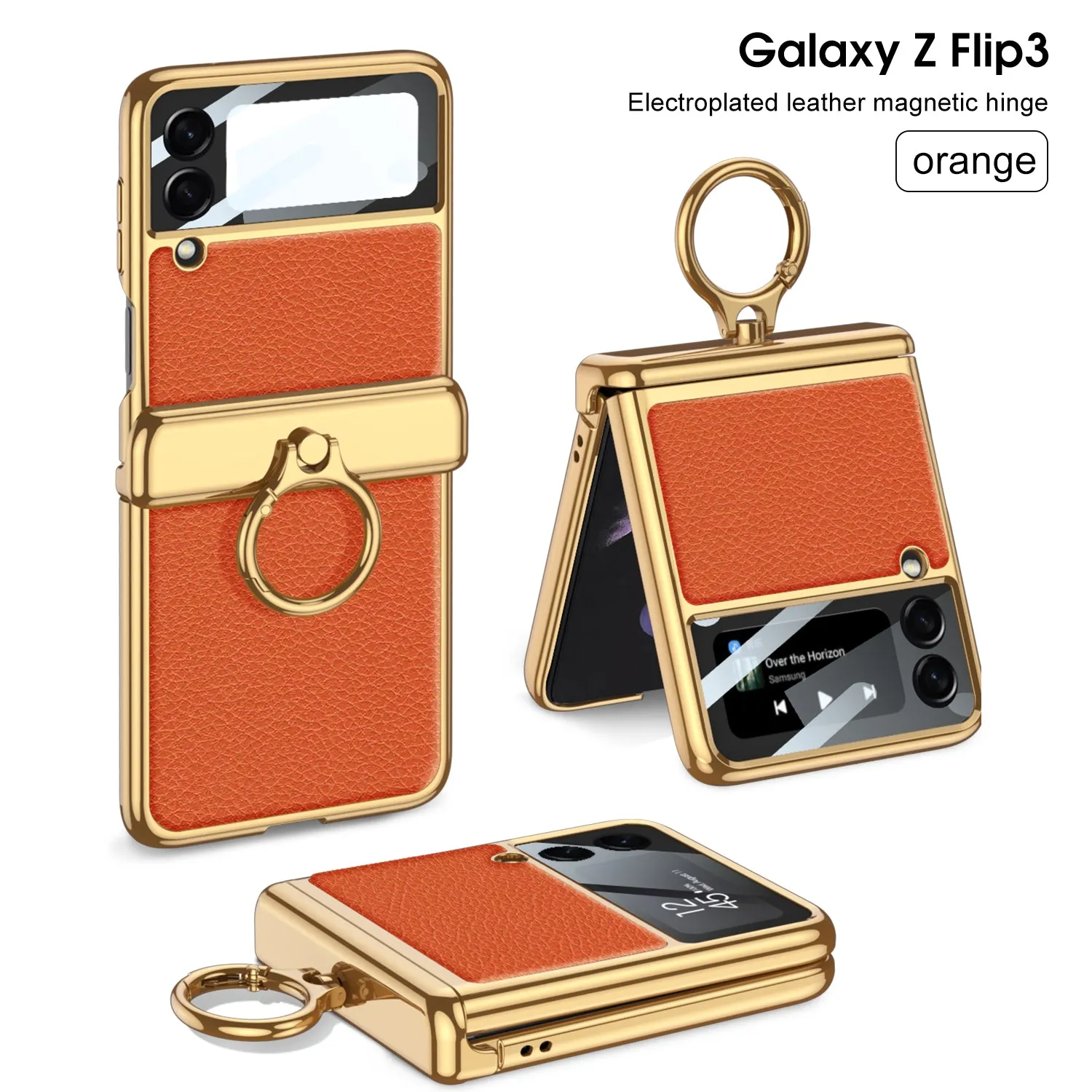 Plating Magnetic Leather Case For Samsung Galaxy Z Flip 3 Case All-included Back Tempered Glass Hard For Galaxy Z Flip3 Case