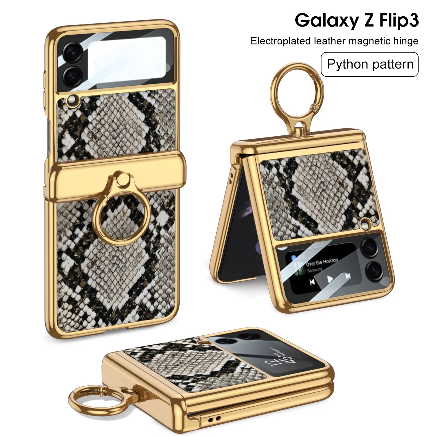 Plating Magnetic Leather Case For Samsung Galaxy Z Flip 3 Case All-included Back Tempered Glass Hard For Galaxy Z Flip3 Case